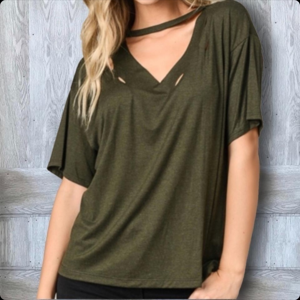 Olive Distressed Short Sleeve Tshirt